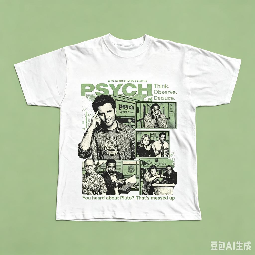 Front Print Retro Detective Comedy Show Multi Character Collage Light Green Bold Text Vintage Grunge Loose Oversized Street Tops