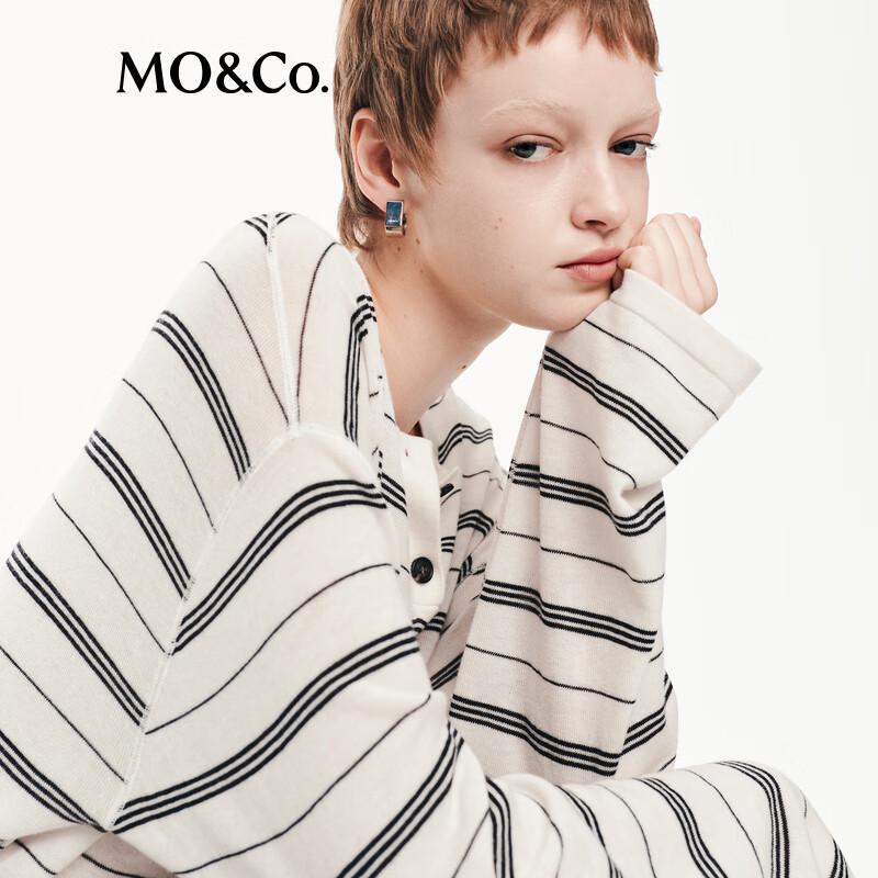 MO&Co. Women's Striped Wool Round Neck Sweater