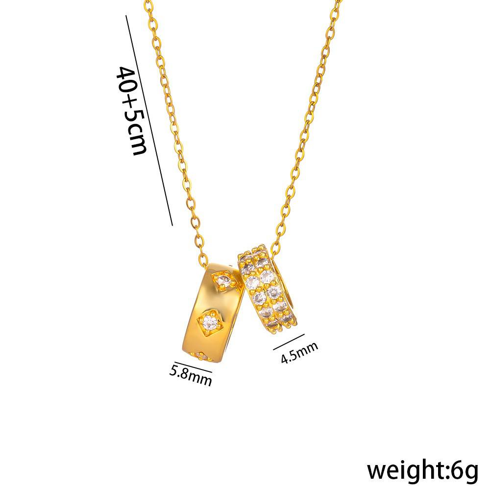 Double Ring Diamond Titanium Steel Necklace - Trendy, Versatile & Cute Women's Clavicle Chain
