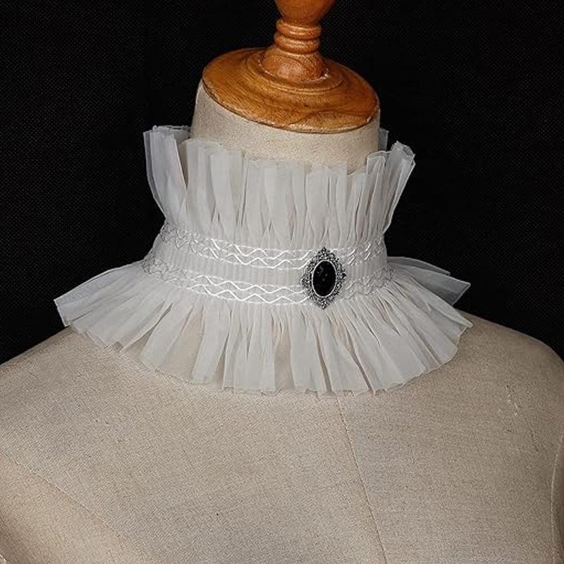 Victorian Style Ruffle Gothic Collar Neck Jewelry Black White Lace Jabot Choker for Formal Dress Party