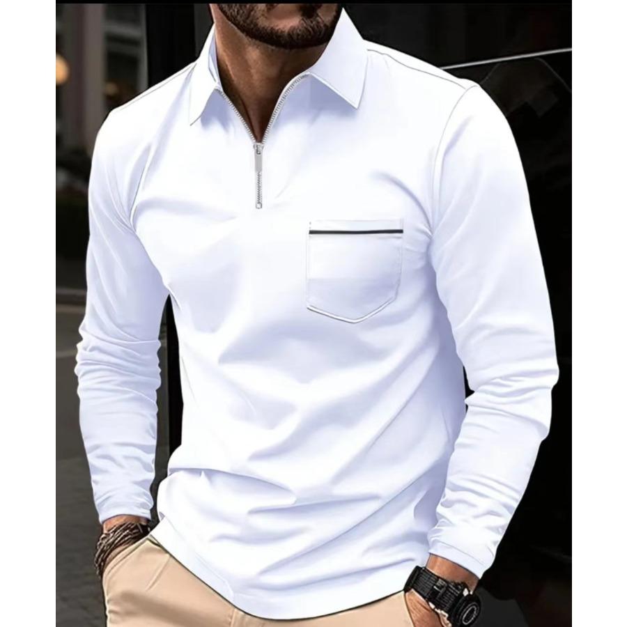 Long Sleeve Lapel Zip Chest Pocket Polos Shirts Streetwear Tops Men's Casual Spring Autumn Sports Polo Shirt