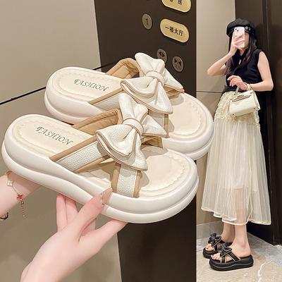 Damen-Plateausandalen mit Schleifenverzierung, sommerlicher Feenstil, dicke Sohle, atmungsaktiv, lässige Slipper für Alltag und Strand