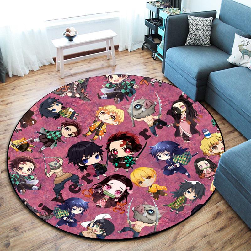 Classic Japanese-style Cartoon Demon Slayer Round Rug, Home Soft Decorative Anti-slip Yoga Mat and Chair Mat, Outdoor Floor Mat Carpet K23