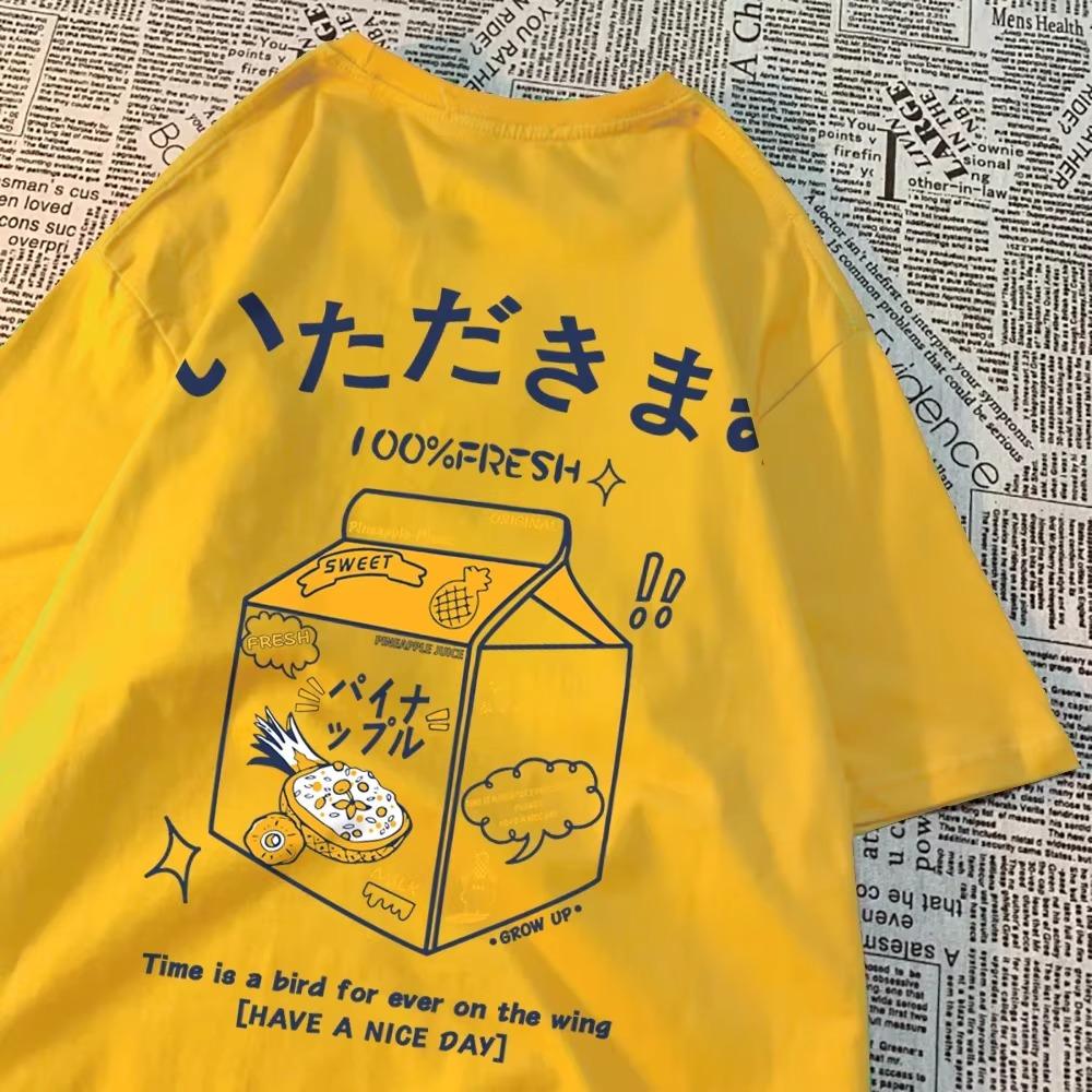 100% Fresh Pineapple Juice Time Is A Bird For Ever On The Wing Mens Clothes Oversize Casual Tshirt T Shirt Shirt Cartoon Tops