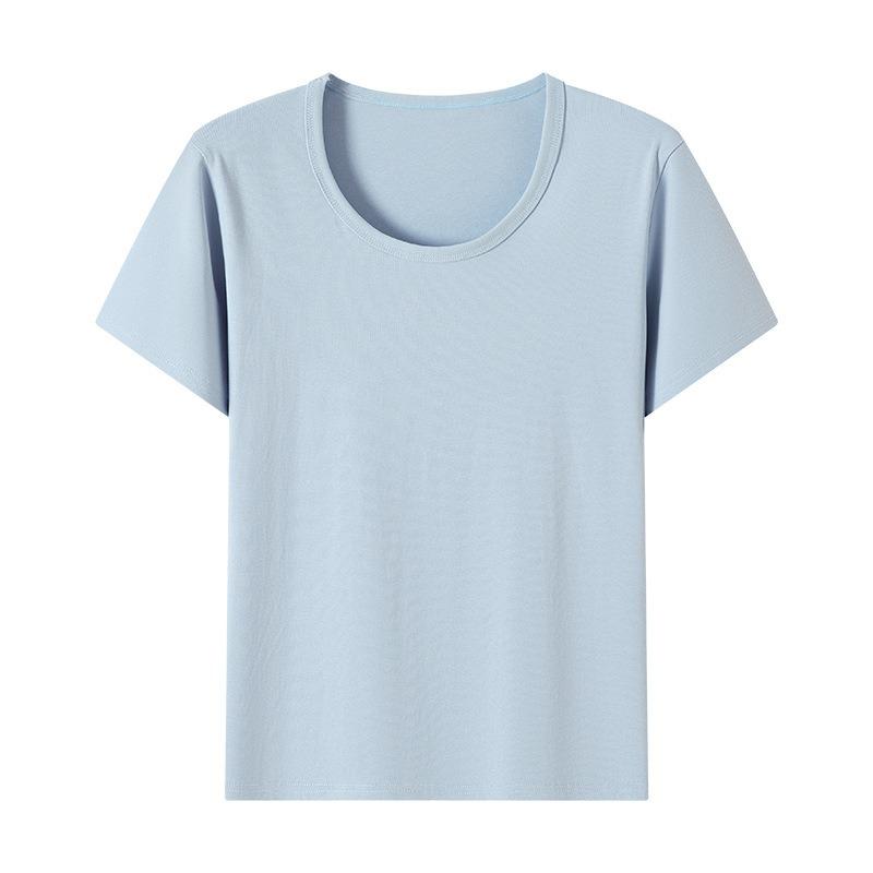 Pure Cotton Crew Neck Shoulder Shirt Women's Summer Wear Loose and Thin Short-sleeved Bottoming Shirt Top