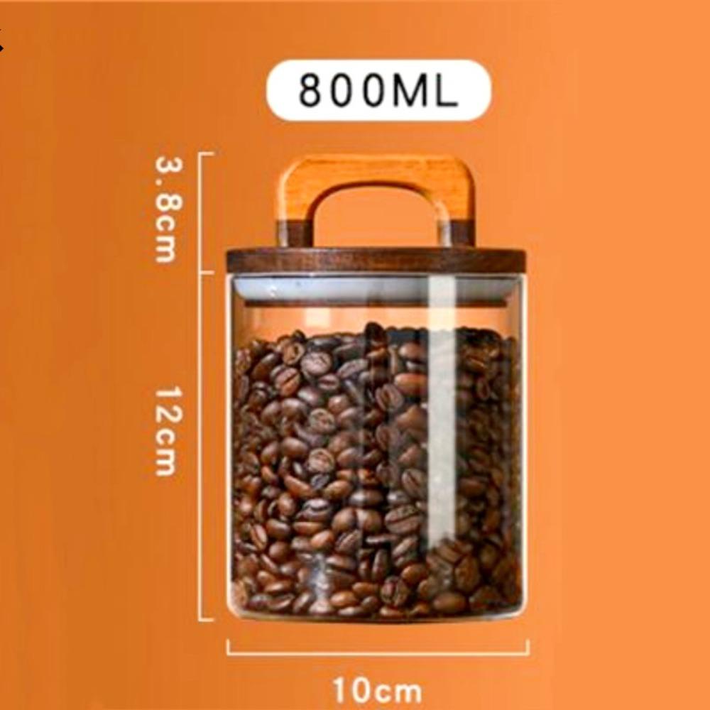 Wood Handle Glass Storage Jar Wood Lid Airtight Container Vacuum Sealed Jar  Coffee Bean Storage
