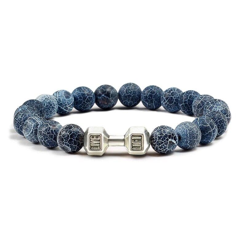High Quality Men Beaded Bracelet Natural Black Lava Stone Dumbbell Charm Bracelets Energy Fitness Barbell Fashion Women Jewelry