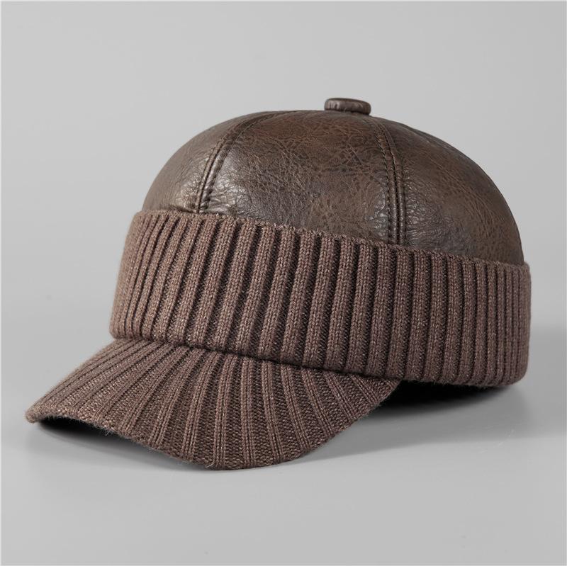 Winter Warm Hat Men's Winter Fleece Ear Protector Cap Cap Leather Hat Cold-proof Baseball Cap