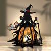 Halloween Witch Lantern 3D Spooky Lantern Light-up Table Centerpiece Gothic Bat Skull Witch Lamp for Home Mantel Entryway Tabletop Decoration