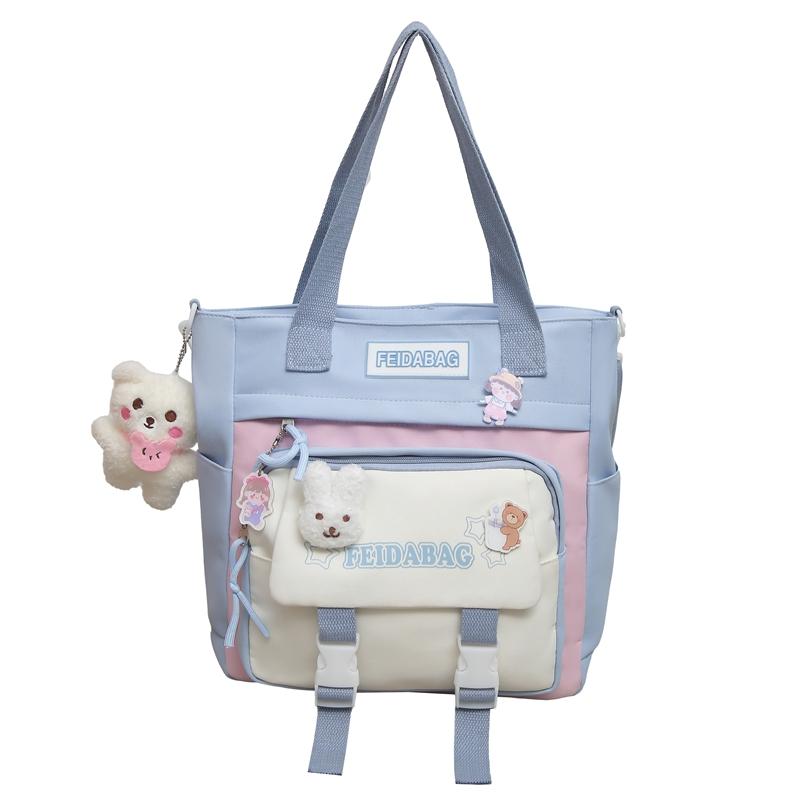 

Школьный рюкзак с цветными блоками, женский рюкзак с буквенным принтом, для учеников младших классов средней школы, дорожный рюкзак, сумка через плечо Shoulder Bag синий