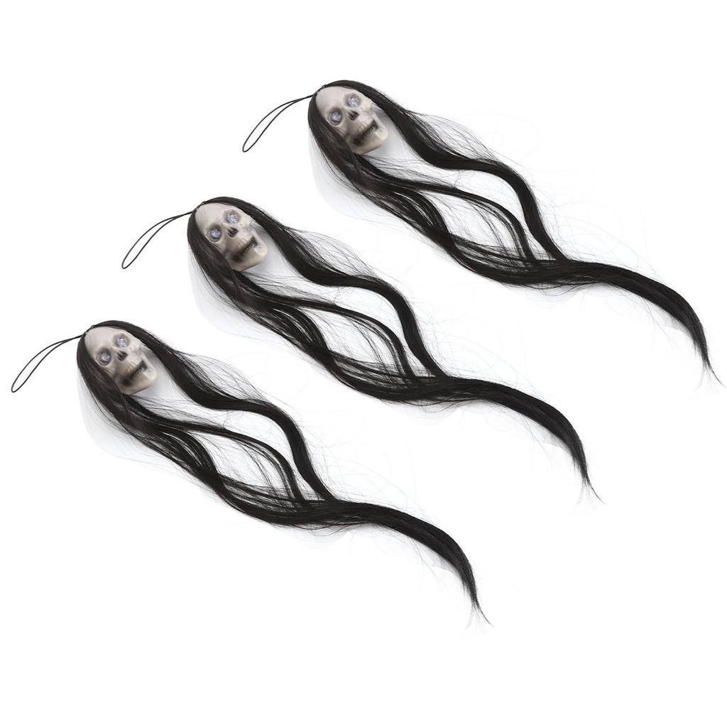 3 Pack Hanging Halloween Ghosts Decorations Glowing Eyes Long Hair Skeleton Scary Decor for Party Outdoors