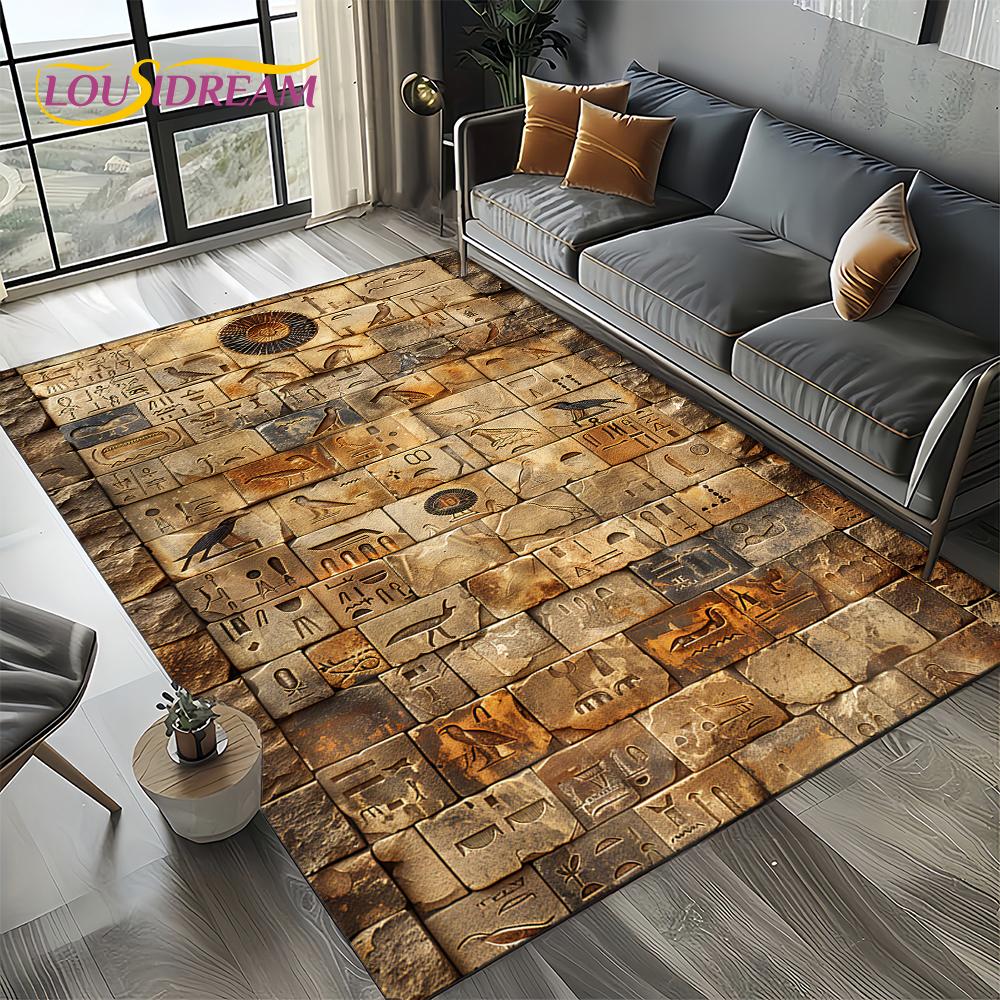 2025 Antikes Ägypten Hieroglyphen Mythologie Wandmalerei Teppich für Wohnzimmer Schlafzimmer Sofadekoration,Rutschfeste Bodenmatte