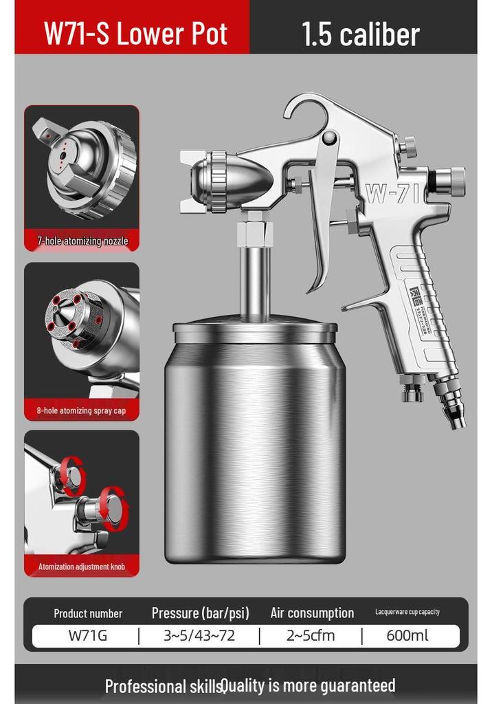 Pneumatic High Atomization Stainless Steel Spray Gun for Latex & Small Car Paint
