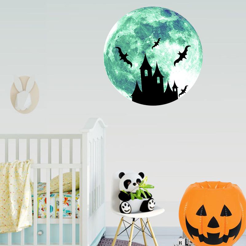 Luminous Moon Castle Bat Wall Sticker - Glowing Fluorescent Decor for Children's Living Room.