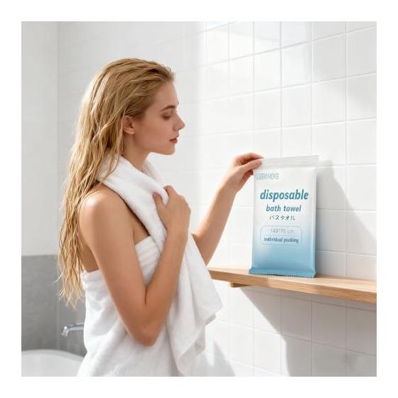 Compressed Bath Towels, 140x70cm, Disposable, Large, Quick-Drying, Portable for Travel, Sports, Gym, Sauna, Massage, Salon - Pack of 10