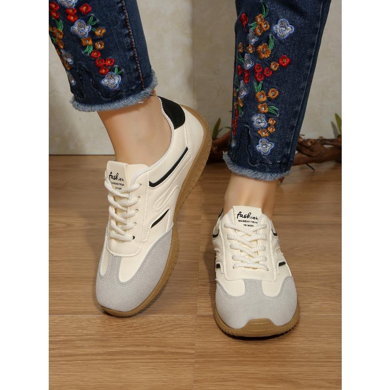 Women's Spring Soft-Soled Retro Gump-Style Casual Board Shoes, Beige Versatile Training Sports Footwear.