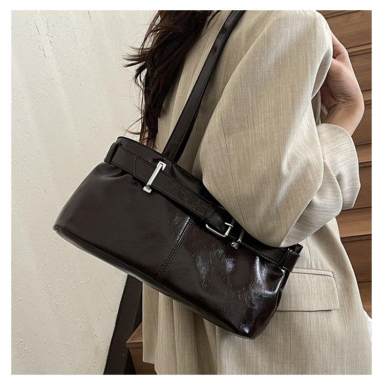 Chic Minimalist Solid Color Shoulder Bag New Retro Faux Leather Handbag Trendy Street Style Commuter Purse KTB