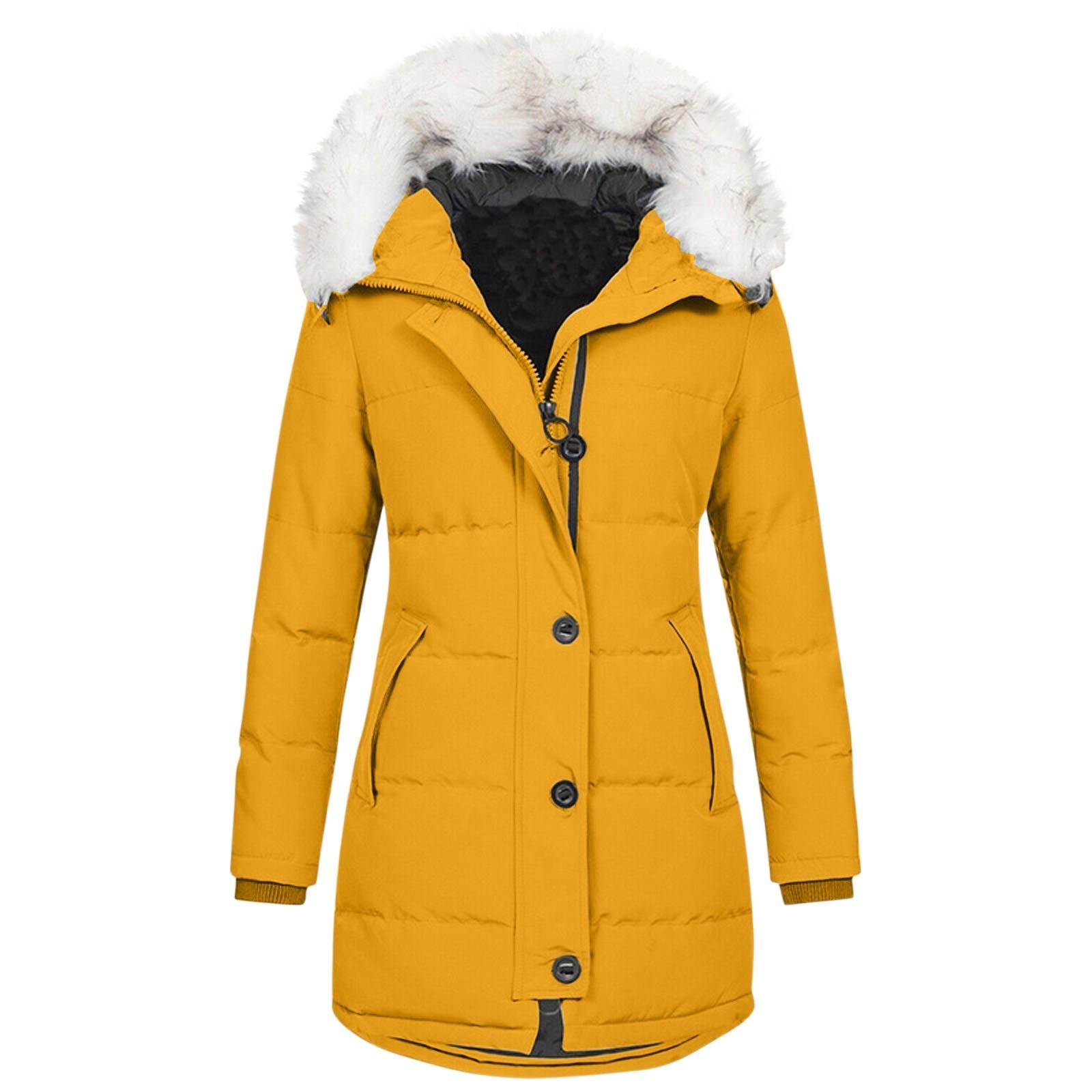 

Женская модная повседневная однотонная утолщенная теплая пуховая куртка с длинными рукавами и карманами, топ XL жёлтый
