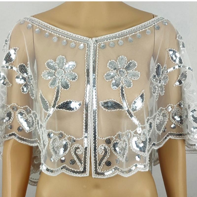 Sparkling Short Scarf Shawl With Glittering Sequined For Women And Girl Beach Event Evening Party Dressingup Accessory