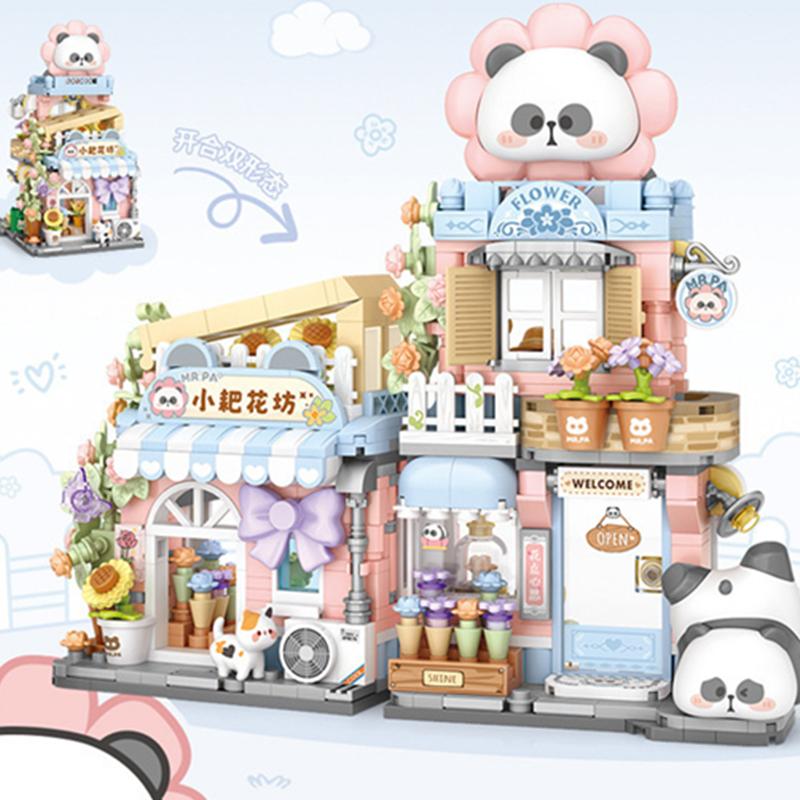 New Panda Restaurant Taiyaki Flower Store Street View Shop Food House Building Blocks Kit Girls Bricks Model Kids Toy Children