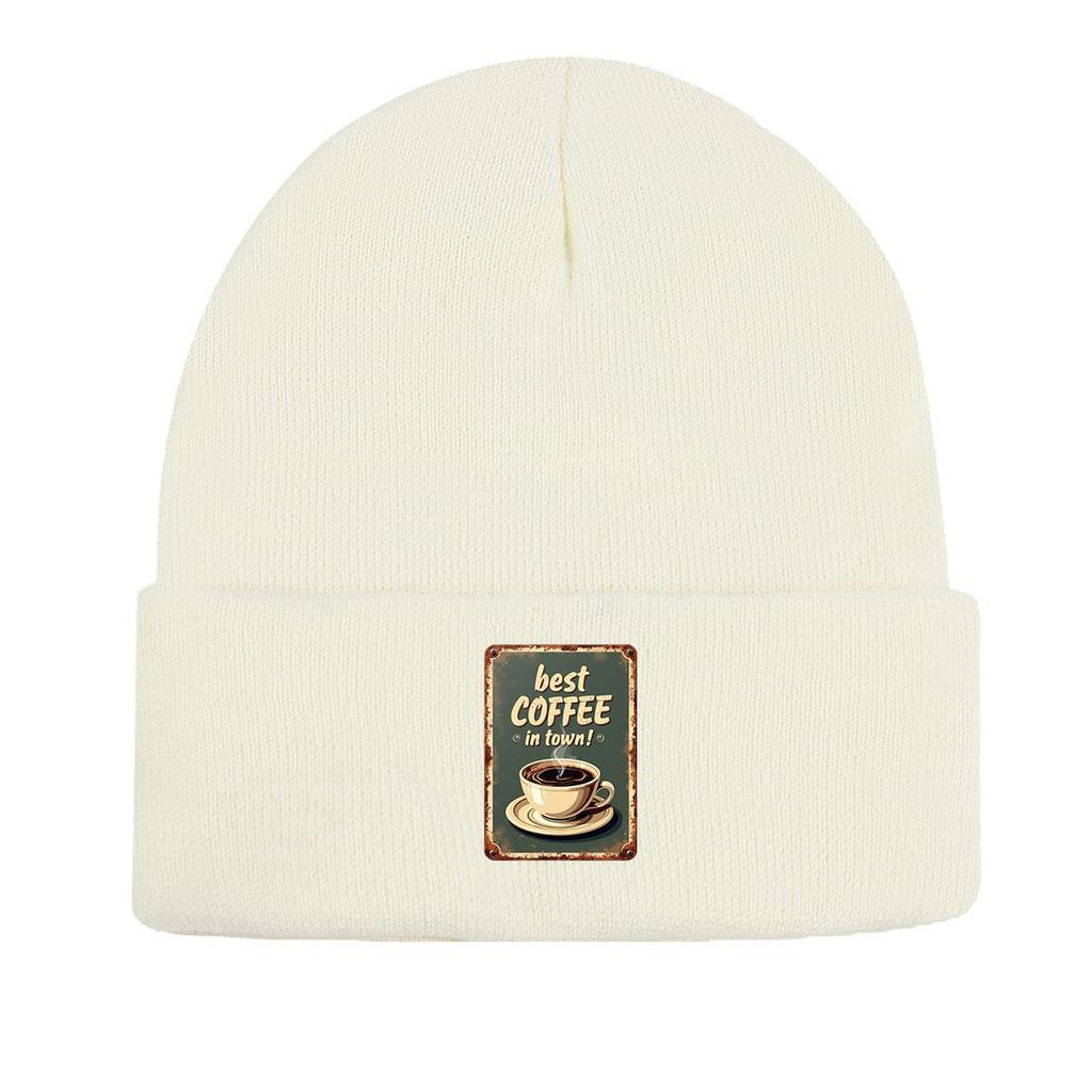 COFFEE Series Print Knitted Cap Beanie, Slouchy Leisure Knit Hat Beanie