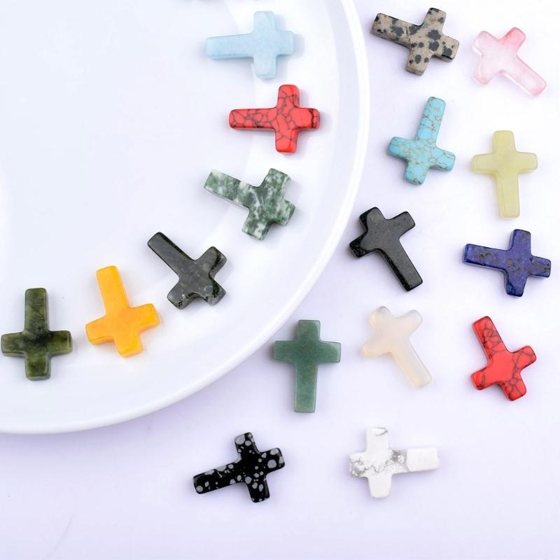 Pack of 19 Crystal Crosses Charm Holeless Design Natural Energy Enhancers for Meditations Home Office Desk Decors Craft