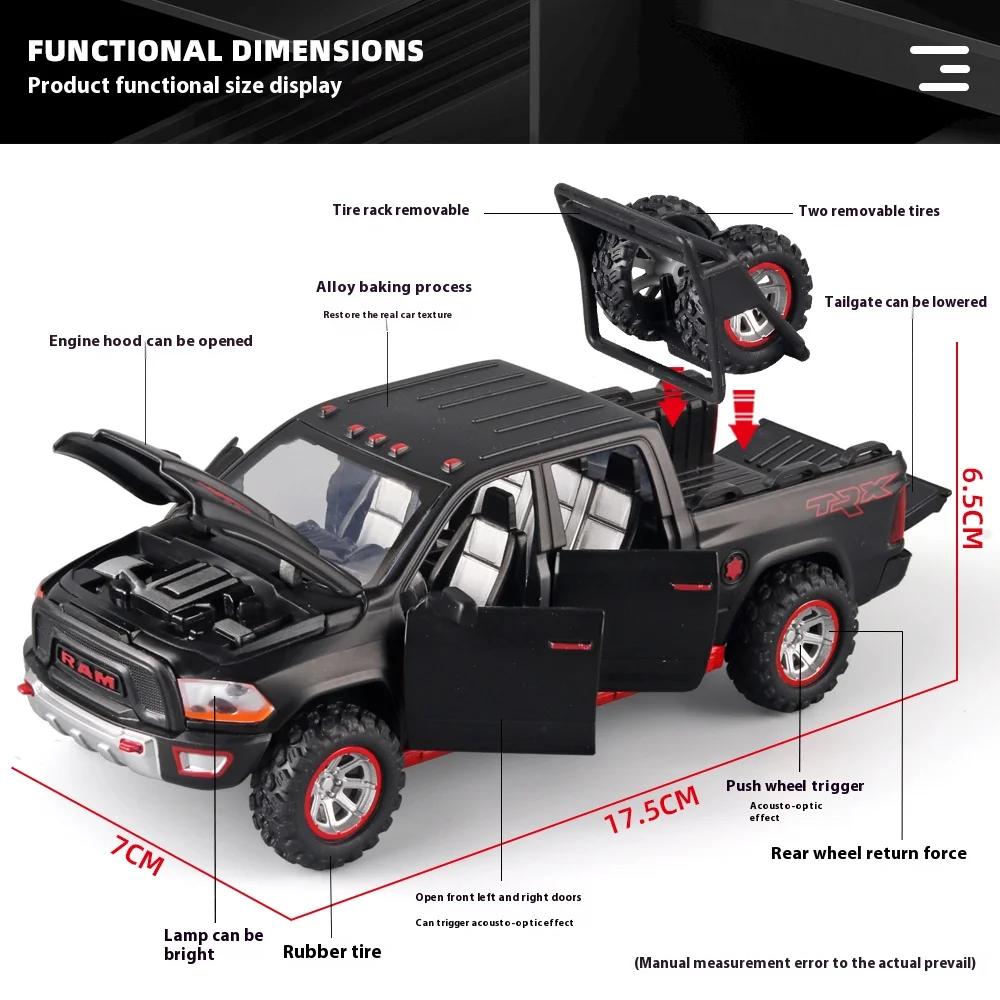 1:32 RAM Pickup Truck Alloy Model with Sound Light & Spring Back Action Kids' Toy for Adventurous Play