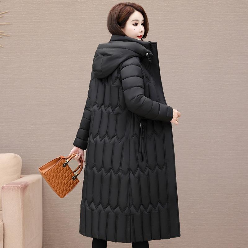 

Мамин пуховик Утепленный пуховик Женская длинная куртка ниже колена Средняя и пожилая Женская приталенная и стройнящая зимняя куртка 5XL suggestion [150--165] catties чёрный