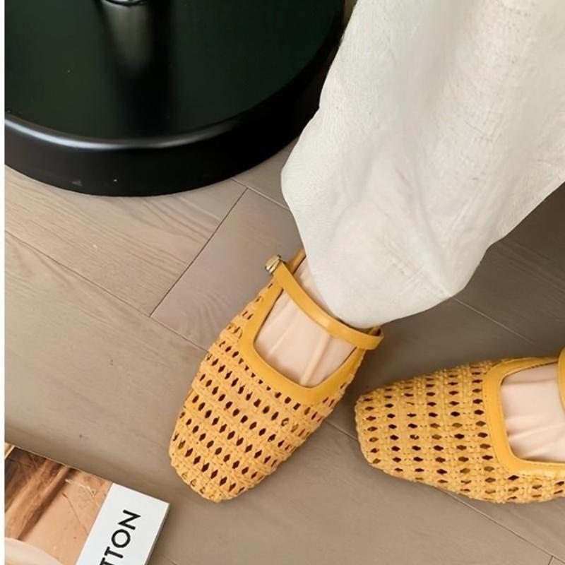 Fashionable Slippers, Women's Hollow Toe Half-slippers, 2025 Summer New Square-toed Low-heel Comfortable Women's Shoes