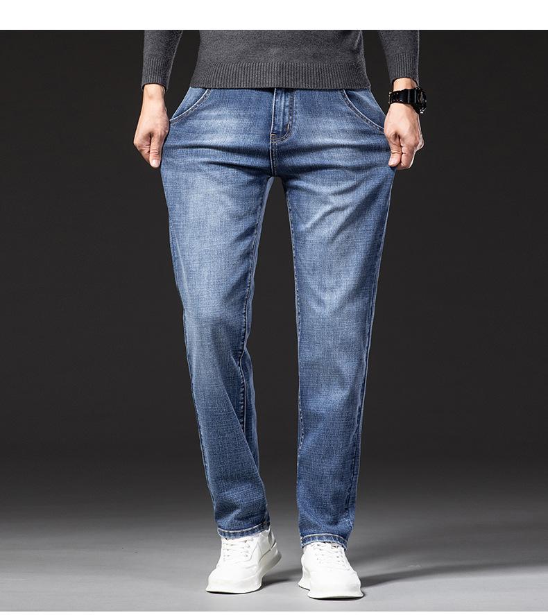 Pánské plus sametové rovné džíny volného střihu se šikmými kapsami – univerzální podzimní/zimní devítibodové kalhoty (Velká velikost k dispozici)