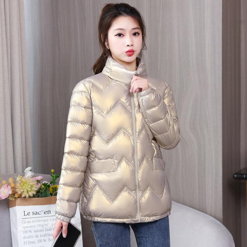 Damen Daunenjacke Winter glänzend Übergröße Stehkragen Parka Outwear Daunen gepolsterte Mäntel weiblich