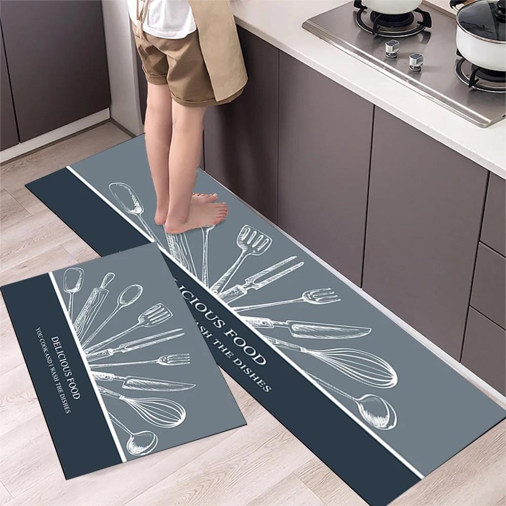 1/2pcs Kitchen Floor Mat, Anti-Slip And Absorbent Foot Mat, Long Strip Carpet, Modern Style Home Decoration Carpet