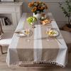 Tassel Edge Interweaving Grid Tablecloth French Rustic Rectangular Restaurant Tablecloth Dust Cover Washable