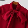 INCERUN Oversized Men Bow Knot Neck Long Sleeve Casual Loose Elegant Shirts