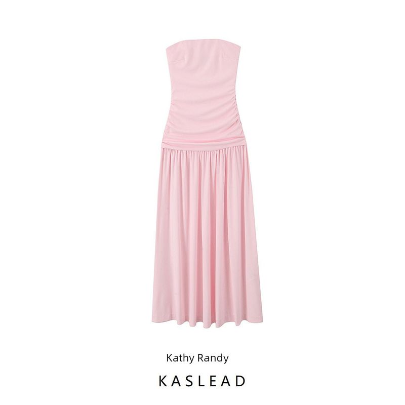 Kaslead New Arrival Women's Clothing Fashion Style Ruched Decoration Tube Top Sleeveless Long Dress 2421262
