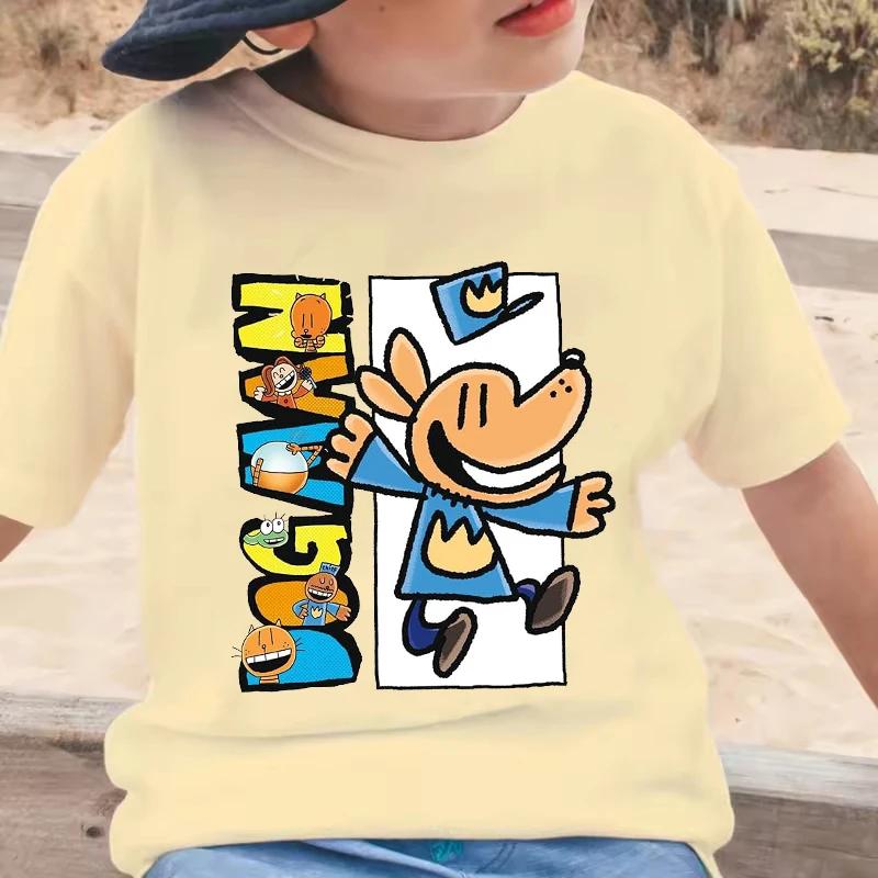 Fashion Dog Man Cartoon Summer Tees for Girls Boys Cute Comfortable Children Clothing Popular Leisure Style Kids O-Neck Tshirt