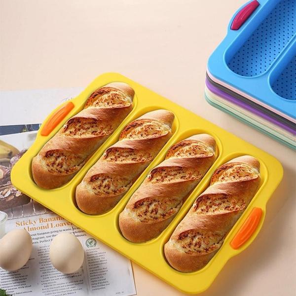 New 4 Grids Silicone Mold French Bread Baking Mold Bread Baking Tray Nonstick Cake Baguette Mold Pans Bread Baking Tools 7 Color