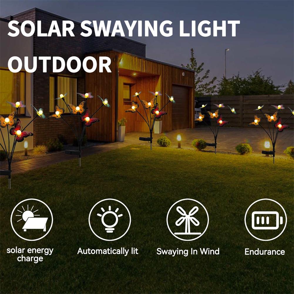 Solar Garden Lights Solar Outdoor Butterfly Lights Wind Swaying Outdoor Lights For Outside Fence Yard Lawn Garden Decor