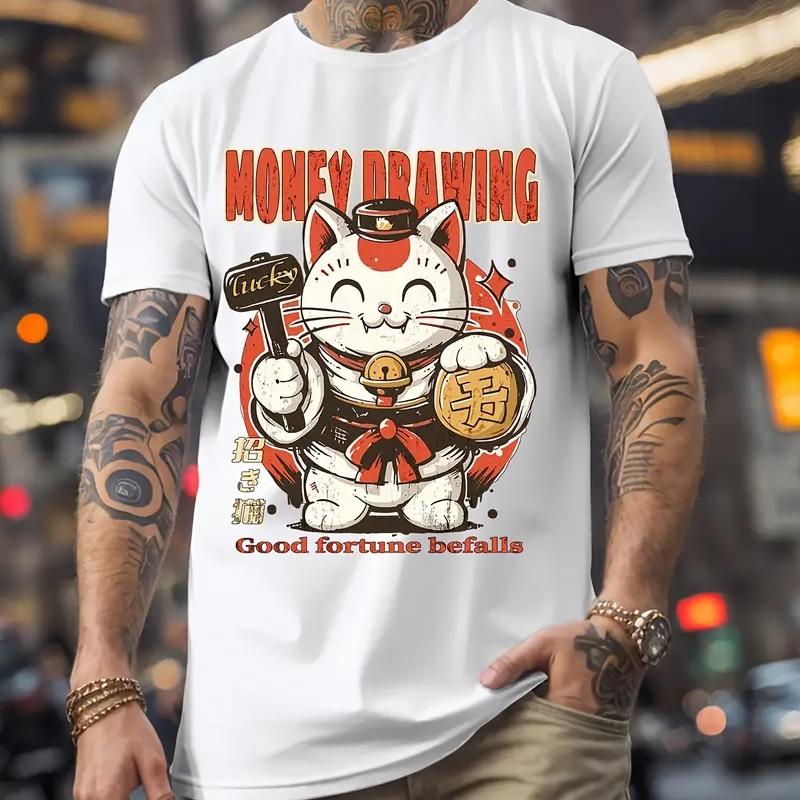 

Мужские футболки с животными, свободная футболка большого размера с 3d японским самурайским котом, уличные топы в стиле Харадзюку, повседневная повседневная футболка с короткими рукавами 5XL
