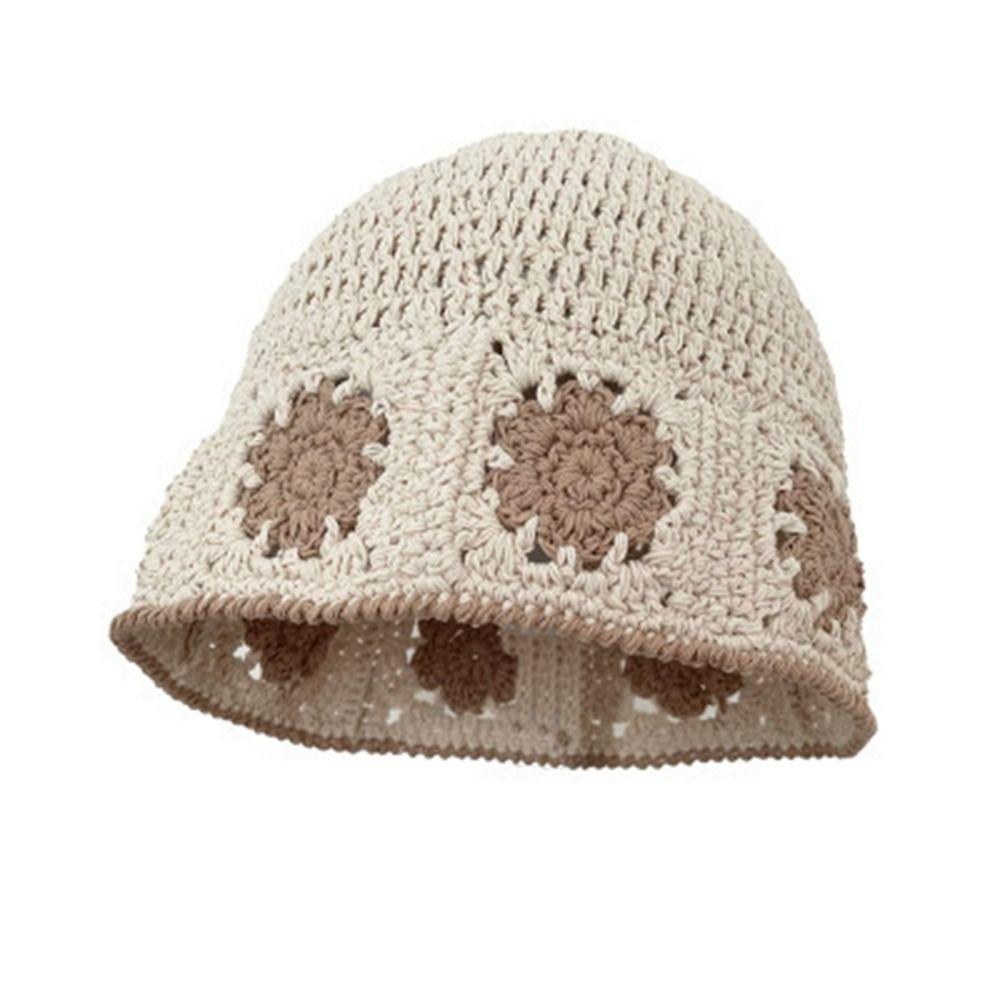 

Этнический стиль Вязаная шапка Ажурная панама Милая вязаная шапка с цветком крючком Уличная style 2