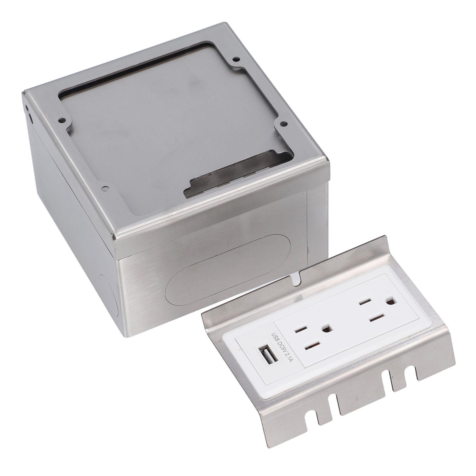 

Recessed Floor Socket 2 AC Outlets with USB Port Silver Stainless Steel Panel Electrical Outlet for
