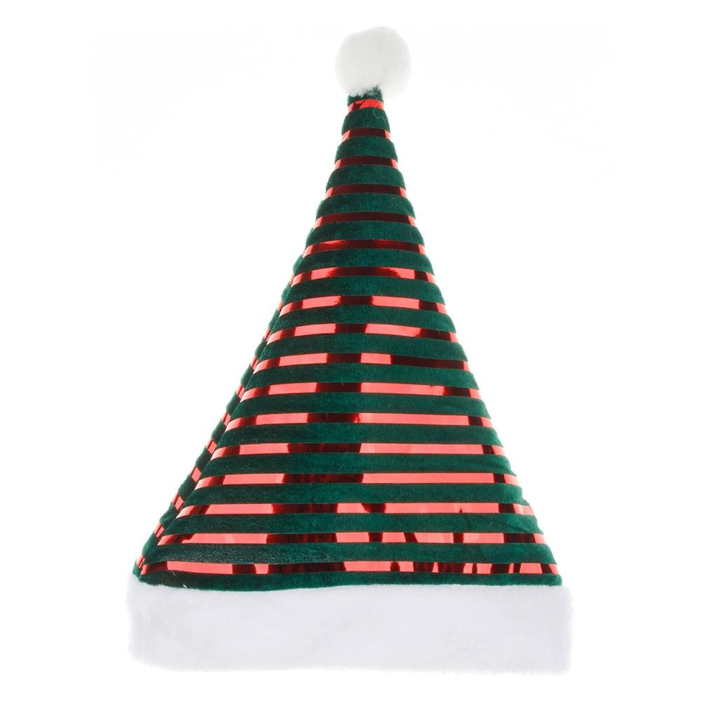 

Christmas Hats With Shiny Stripes Red & Green Velvet Santa Caps Festive Headwear Decoration
