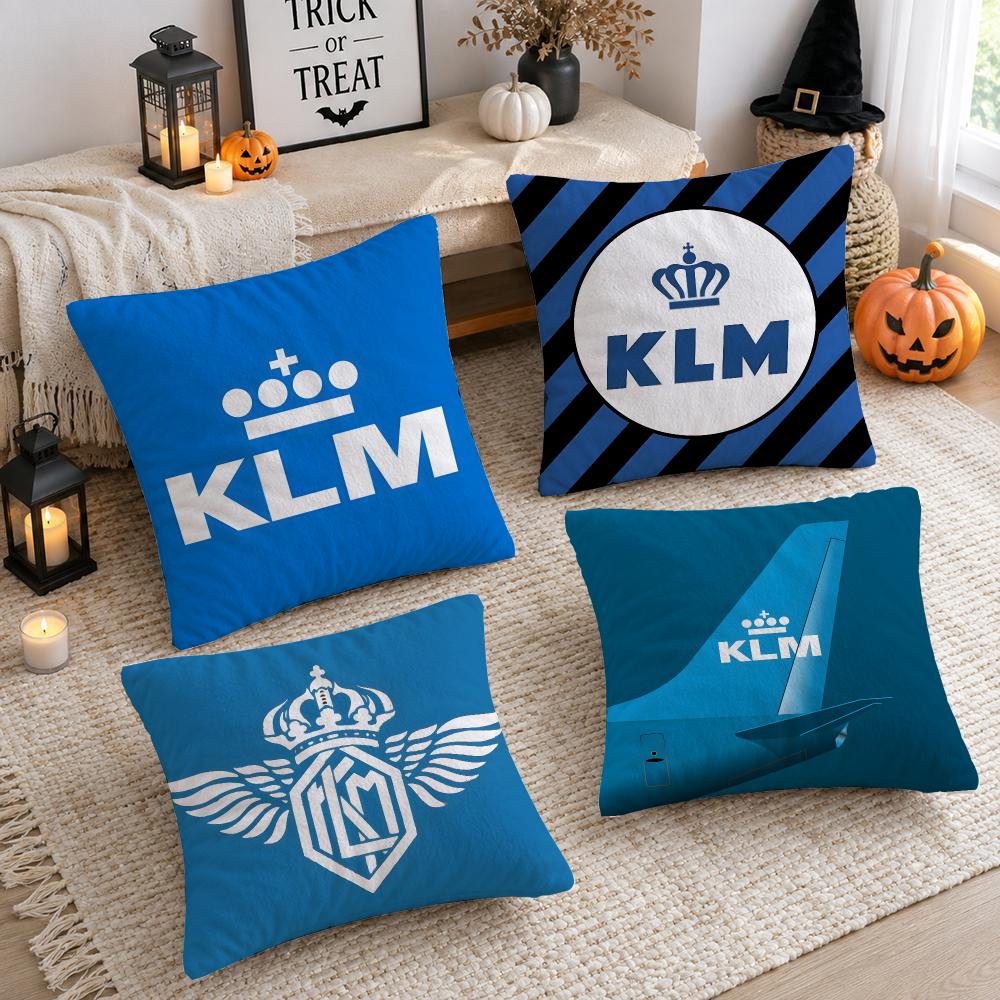 Netherlands Kklm Rroyal Dutch Airlines Cushion Cover Plush Pillow Case With Hidden Zipper Cutecore Room Decor For Home