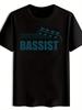 Bassist Graphic Print Short Sleeve T-shirt - Black Music Theme Casual Round Neck Tee