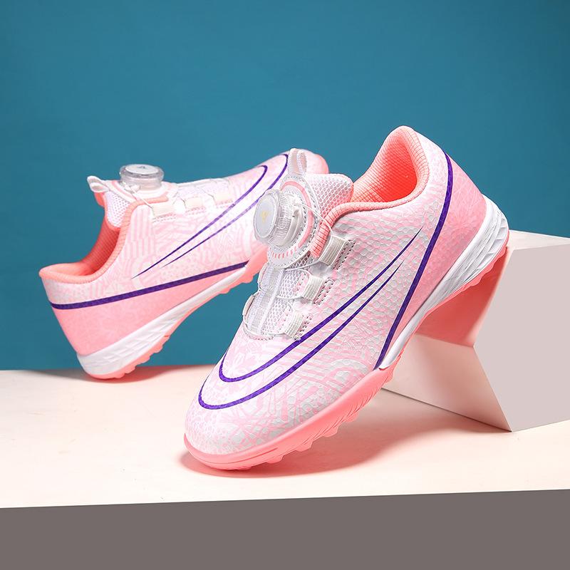 Children's Football Shoes Girls' Rotating Buckle Primary School Students' Training Shoes Artificial Grass Flat-bottomed Broken Nail Sneakers Boys' Sh