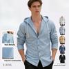 Men's Vertical Striped Casual Long-Sleeved Shirt with Hooded Drawstring Linen Cardigan Trendy Oversized Beach T-Shirt