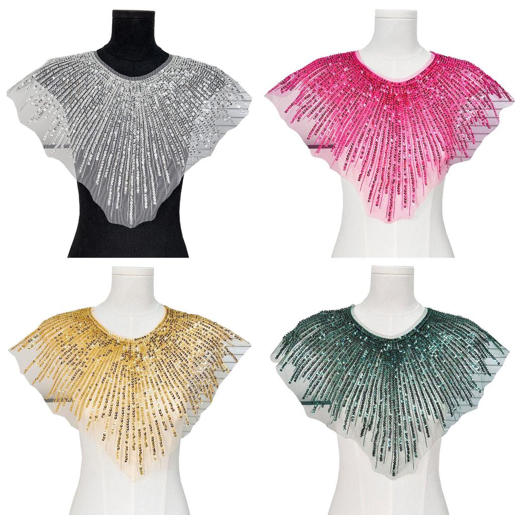 European And American Heavy Industry Mesh Sequined Collar Fake Collar Cloth Sticker Dress Performance Clothes Front Collar Clothing Shawl Cape