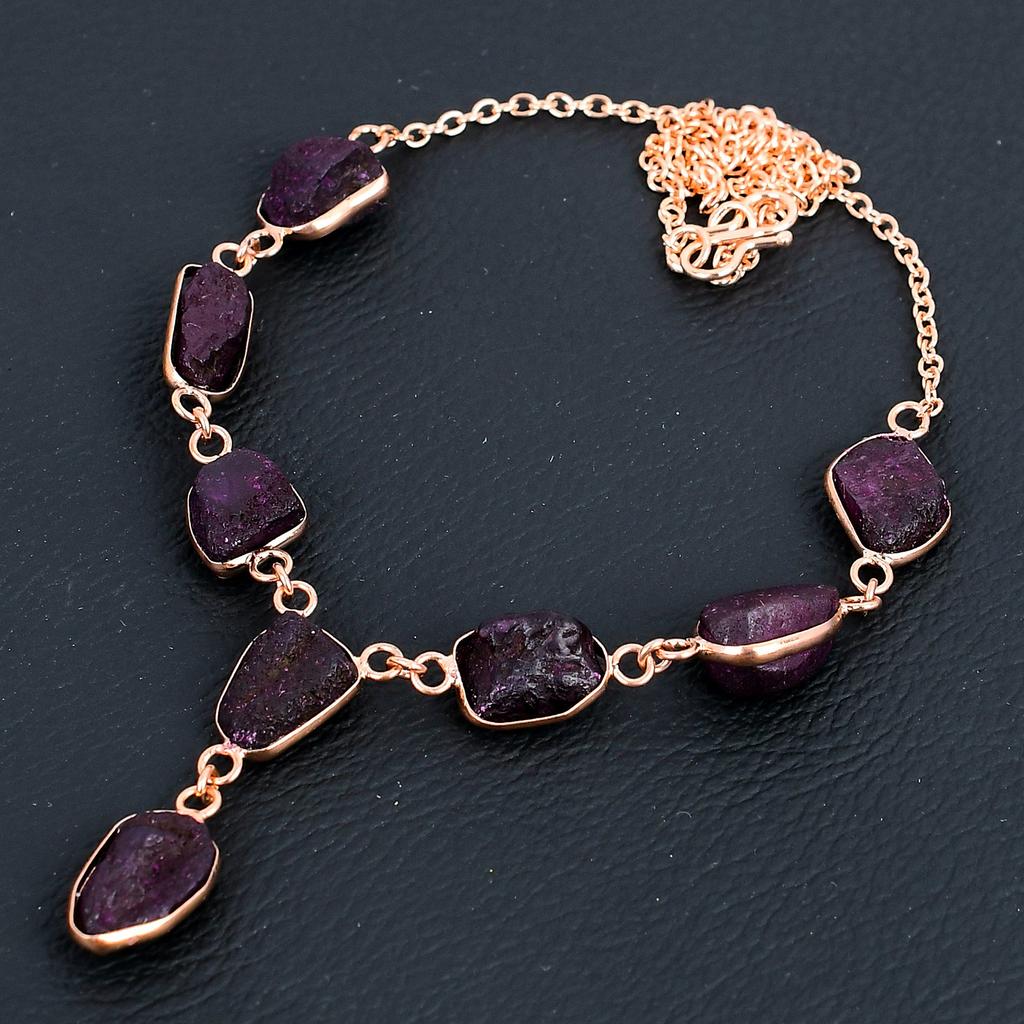 Kashmiri Ruby(Simulated) Gemstone Handmade Copper Jewelry Necklace 18" J1C15