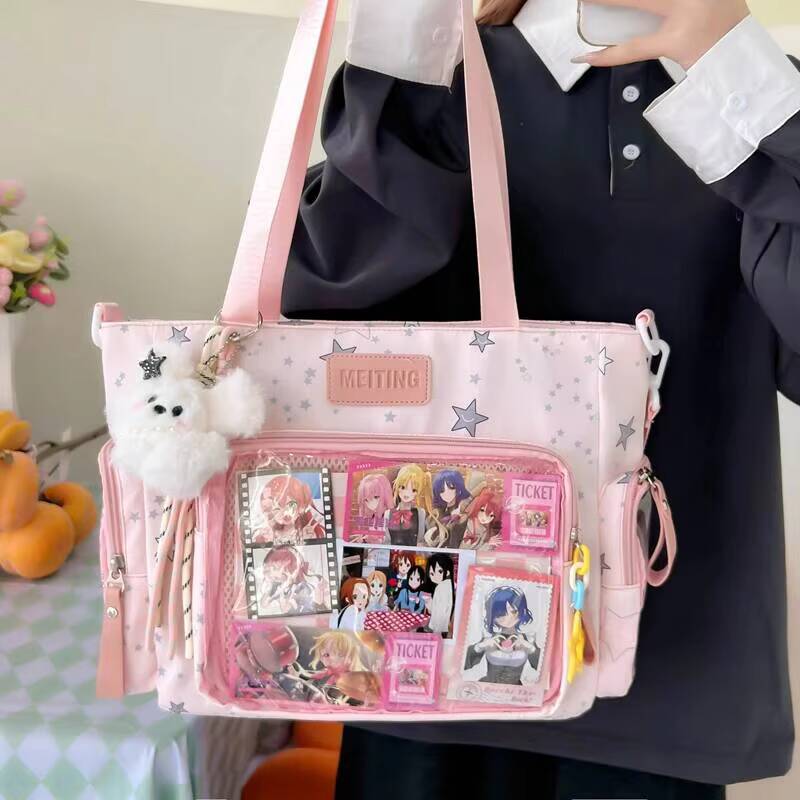 New Y2K Cute Star Comic Ita Bag Women's Fashion Shoulder Bags Lolita Girl Transparent Tote Bag DIY Display Crossbody Bag Handbag