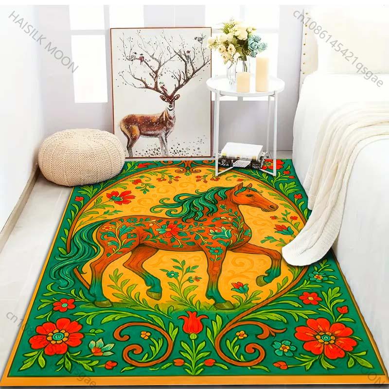 Multiple Sizes Vintage Painting Horse Print Carpet for Bedroom Living Room Bedside Sofa Floor Mat Modern Home Decor Area Rug